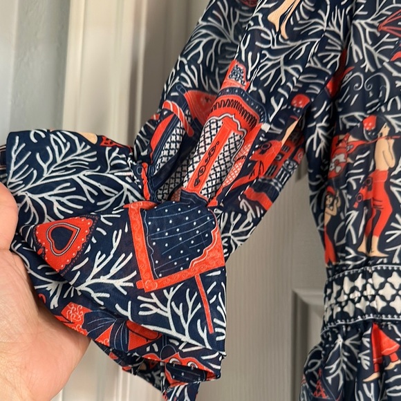 Gretchen Scott Palanquin Party Navy Blue Red V-Neck Ruffles Women’s Small - Picture 4 of 14